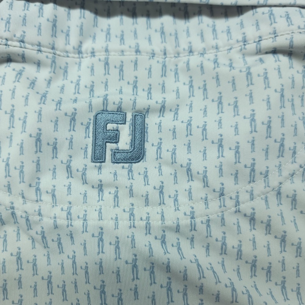FootJoy Mens 2XL Lisle Golf Polo Shirt White Blue Golfers Print 33222